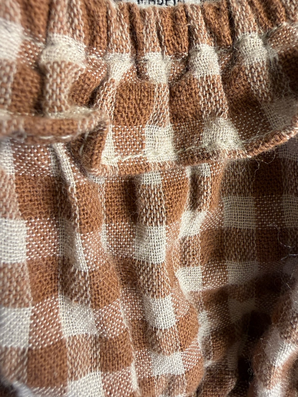 Moodie Brown Gingham Cropped Top with Puffed Sleeves and Elastic Waist, Size S - Picture 6 of 9